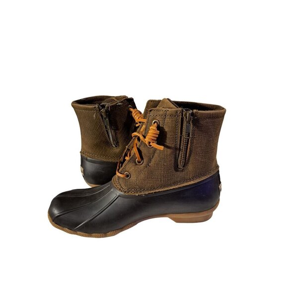 SPERRY Saltwater Waterproof Duck Boots Women’s 6.5 STS99729 NWOB Brown/Olive - Picture 1 of 7